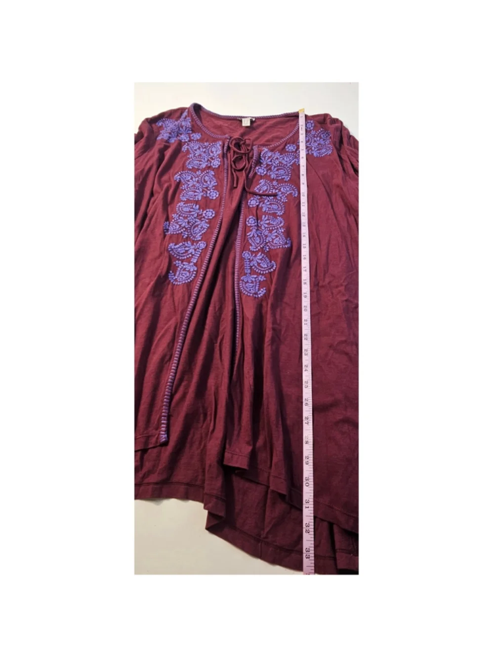 LOGO 1X open cardigan 1 tie front tunic long sleeve peasant embroidered pockets